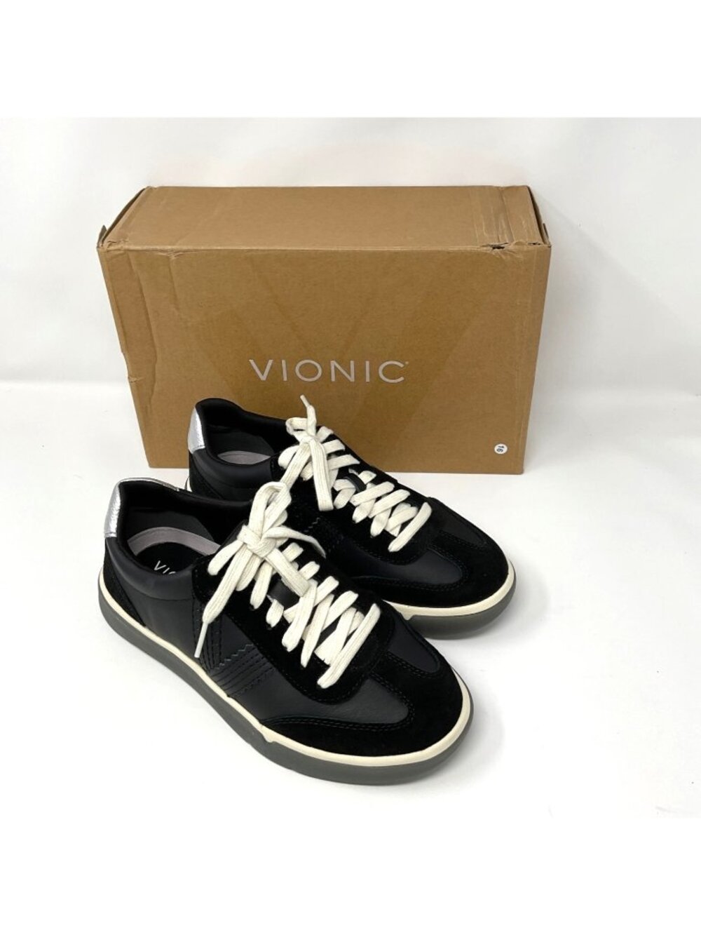 Vionic City Walk Women's Black Leather Suede Walking Sneakers Size 7 Wide